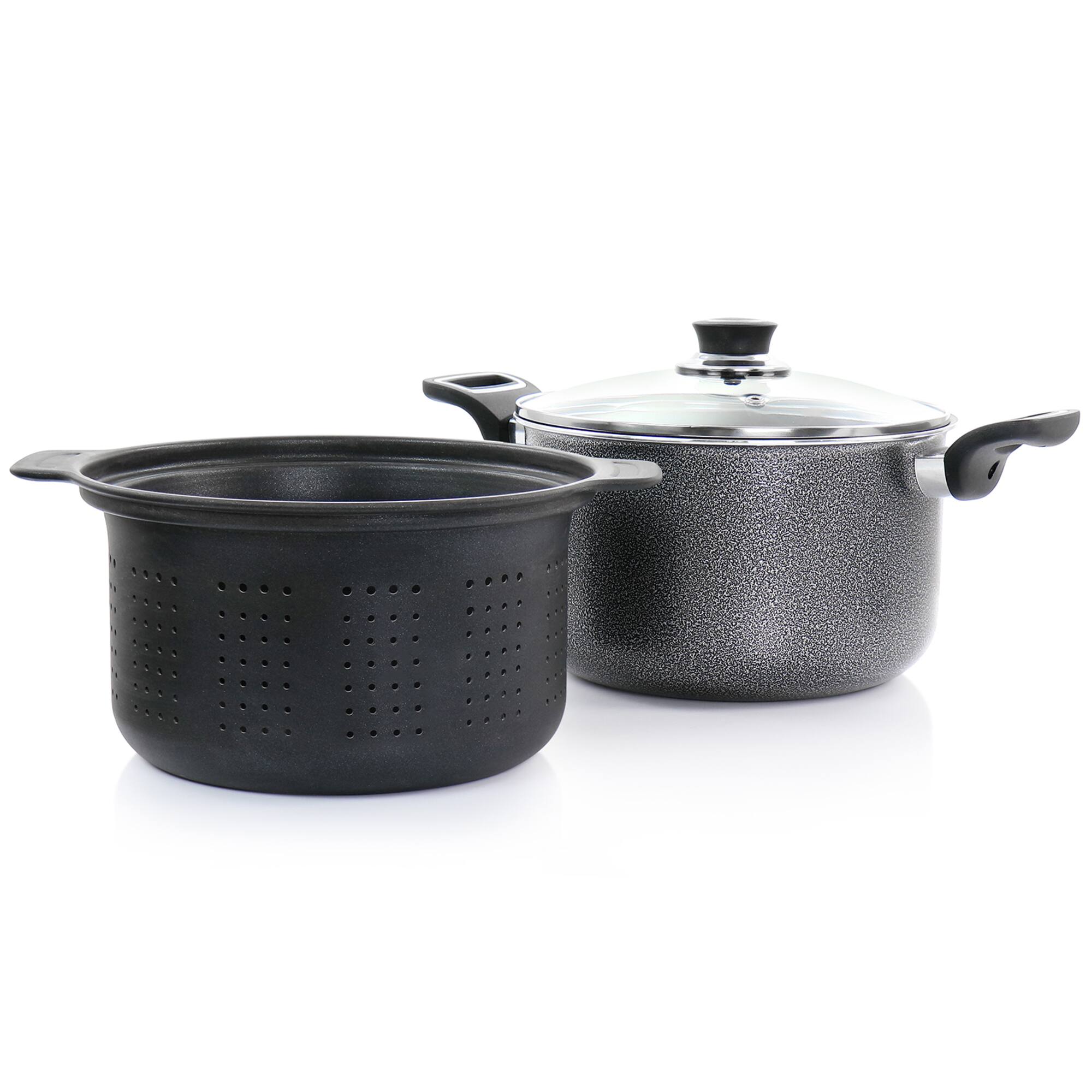 Oster Clairborne 3-Piece Charcoal Gray Aluminum Nonstick Pasta Pot with Lid